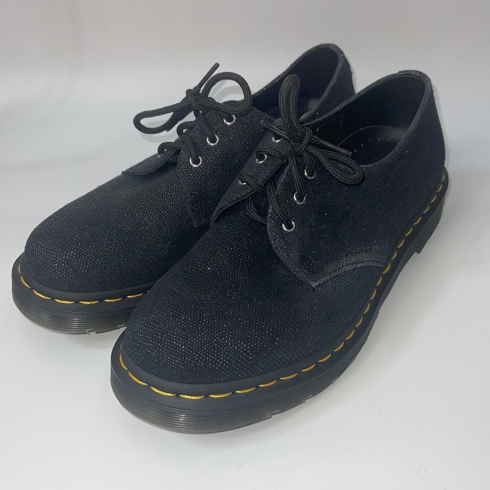Dr. Martens Men's Size 10 Farrah Shoes 26061 Black Fine Glitter Ray 3 Eye Oxford